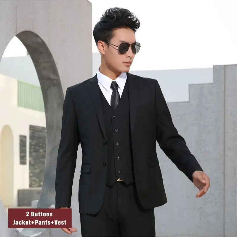Shenrun Men Suits Slim Business Formal Casual Classic Suit Wedding Groom Party Prom Single Breasted Color Black Gray Navy Blue - Цвет: Black 4