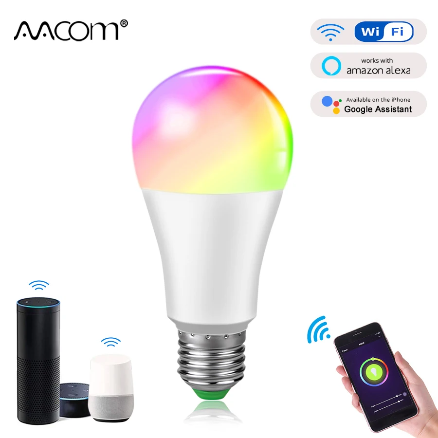 Умный светодиодный светильник E27 RGBW 15 Вт Wi Fi лампочка B22 E14 RGB WiFi интеллектуальная