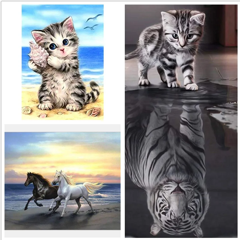 5D DIY Алмазная картина мозаика кошка узор Картина ручная работа круглая вышивка