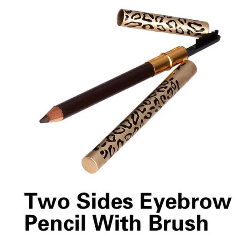 Двухсторонний карандаш для бровей с кистью леопардовый дизайн металлический