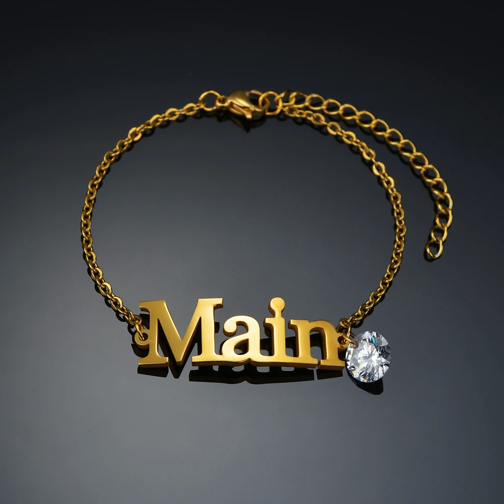 Браслет женский из нержавеющей стали с надписью и камнем по месяцу рождения |