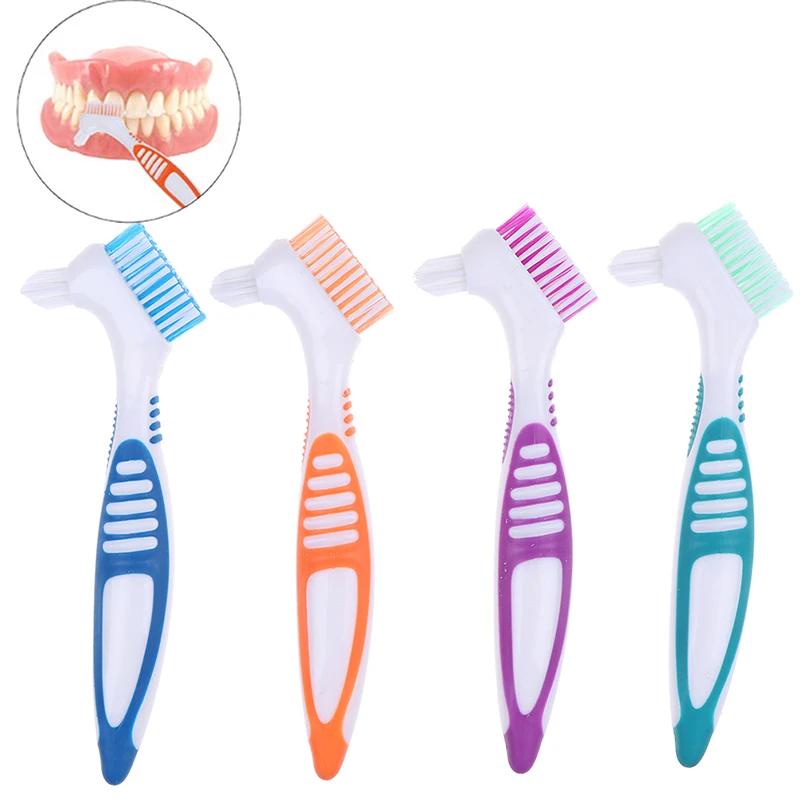 

1Pc Denture Teeth Brush Easy Grip Handle Double Sided Toothbrushes Colour Random