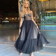 LORIE Elegant Prom Dresses 2021 Sweetheart Spaghetti Strap A-Line Tulle Black Polka Dot Party Dress Celebrity Graduation Gown (4)