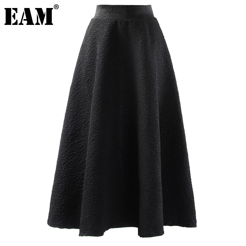 

[EAM] High Elastic Waist Black Zipper Long Elegant Party Half-body Skirt Women Fashion Tide New Spring Autumn 2022 1DE3605
