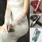 Тюлевые перчатки, длинные прозрачные ультратонкие Свадебные платья для невесты, однотонные прозрачные рукавицы, солнцезащитные винтажные длинные перчатки, летние