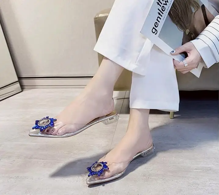 

2020 summer new women's sandals pointed toe lazy shoes fashion simple plus size high heel banquet slippers women shoes flip flop