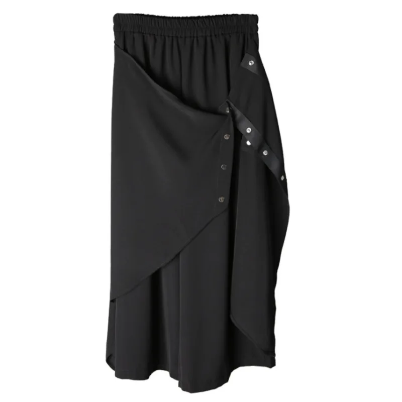 

[EAM] Asymmetrical Buttons Black High Waist Wide Leg Trousers New Loose Fit Pants Women Fashion Spring Autumn 2021 1DD4489