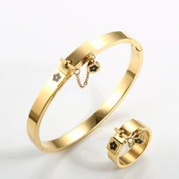 luxury gold plating staiess steel lucky flower cuff bangles women girls wedding party charm bangles jewelry gift