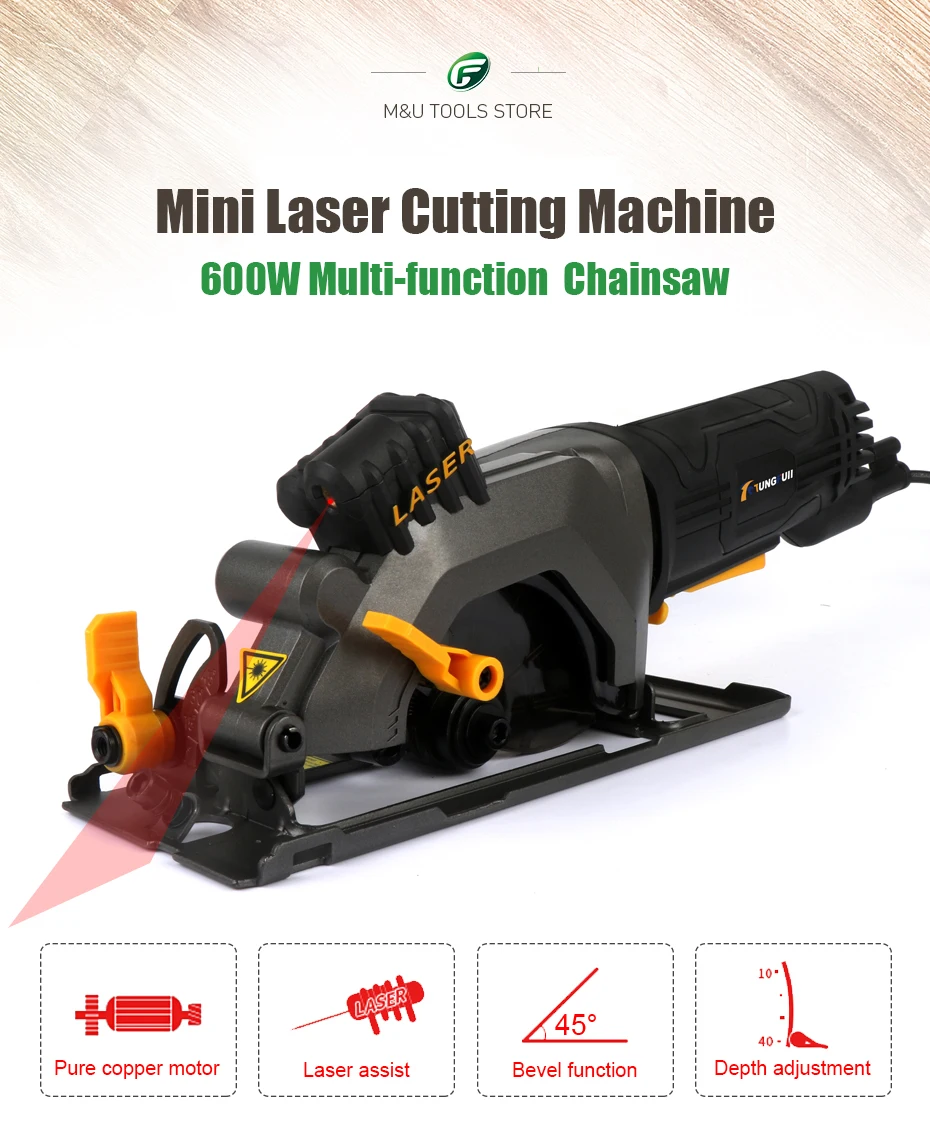 600 Вт DIY Мини циркулярная пила с лазером многофункциональная ручная электрическая бензопила портативный флип-чип для резки Деревообработка