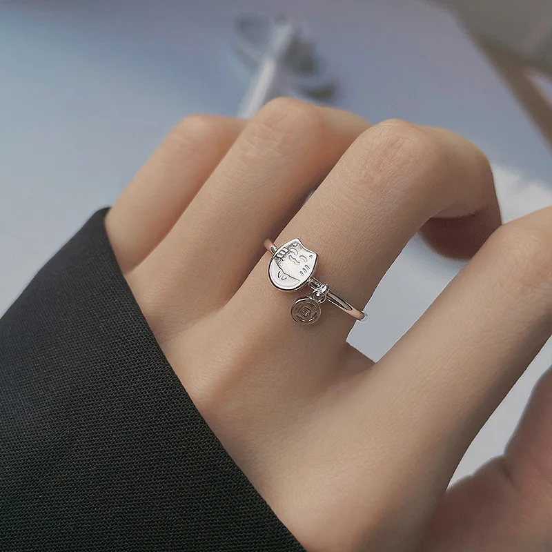 

FMILY Minimalist 925 Sterling Silver Personalized Lucky Cat Ring Retro Fashion Chinese Style Hip Hop Jewelryfor Girlfriend Gifts