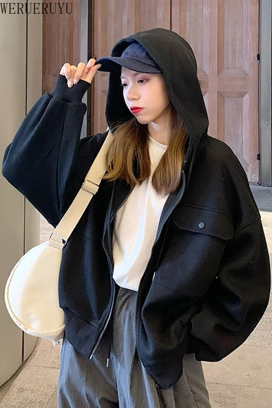 

WERUERUYU Women Hooded Zipper Cardigan Sweatershirt Cardigans Lady Knitting Soft Jacket Coat Autumn Winter Outwear for Female