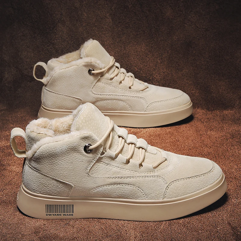 

Men's Skateboard Shoes Winter Plush Warmth Fashion Sneakers Keep Warm Comfortable Casual Mid-top Shoes British Men Snow Shoes
