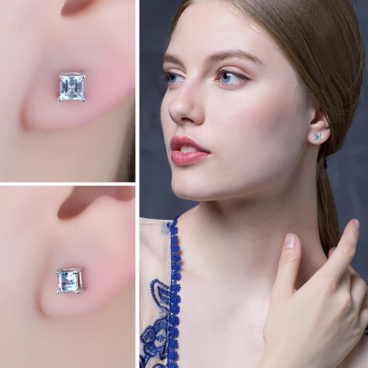 Jewelrypalace квадратный 0.7ct Природный Голубой топаз Серьги натуральная 925 серебро Серьги-гвоздики для Для женщин Красивые ювелирные изделия подарок