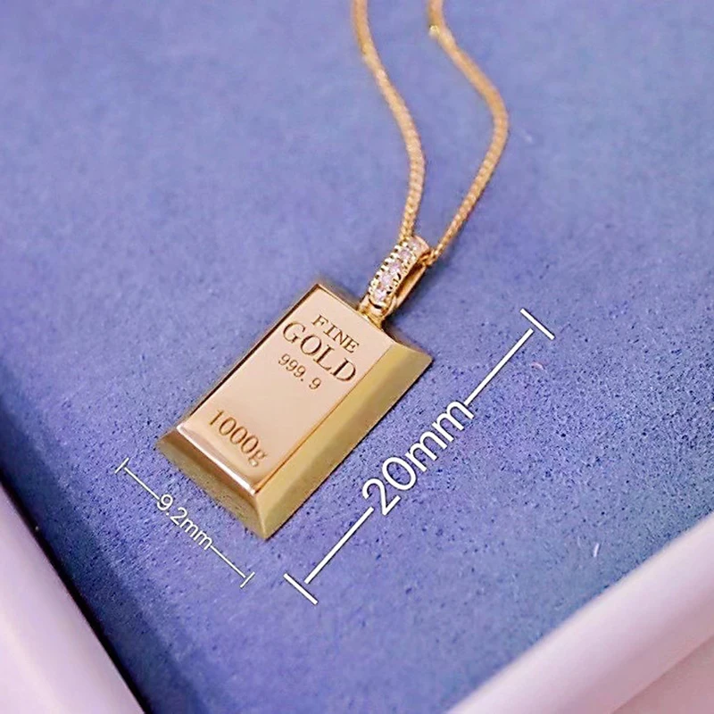 

Newest Luxury Gold Plated Small Gold Bars Gold Bricks Pendant Necklaces For Women Fashion Jewelry Link Chain Wedding Party Gift