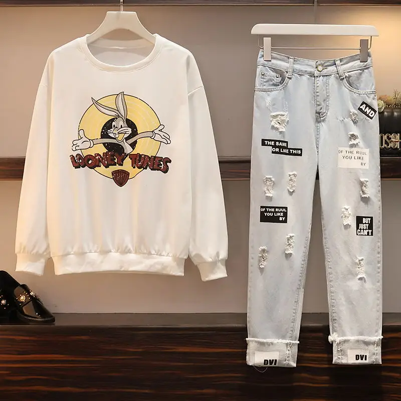 Модный осенне зимний женский комплект с принтом из мультфильма толстовка и