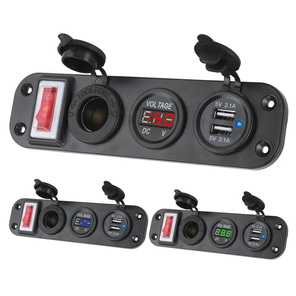 

Double USB Car Switch Panel LED Display Digital Voltmeter Car Charger 5V 2.1A +2.1A Power Outlet