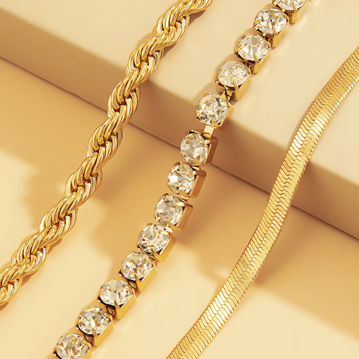 

KunJoe Vintage Multilayered Necklace For Women Flat Blade Snake Chain Crystal Choker Rope Chain Necklace Collar Jewelry Gifts