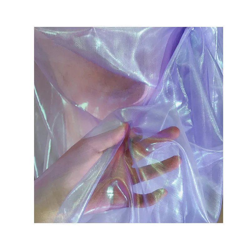 

Rainbow Laser Mesh Fabric 2021 Colorful Gradient Organza Dress Fabric for Wedding DressDIY Dress by half meter