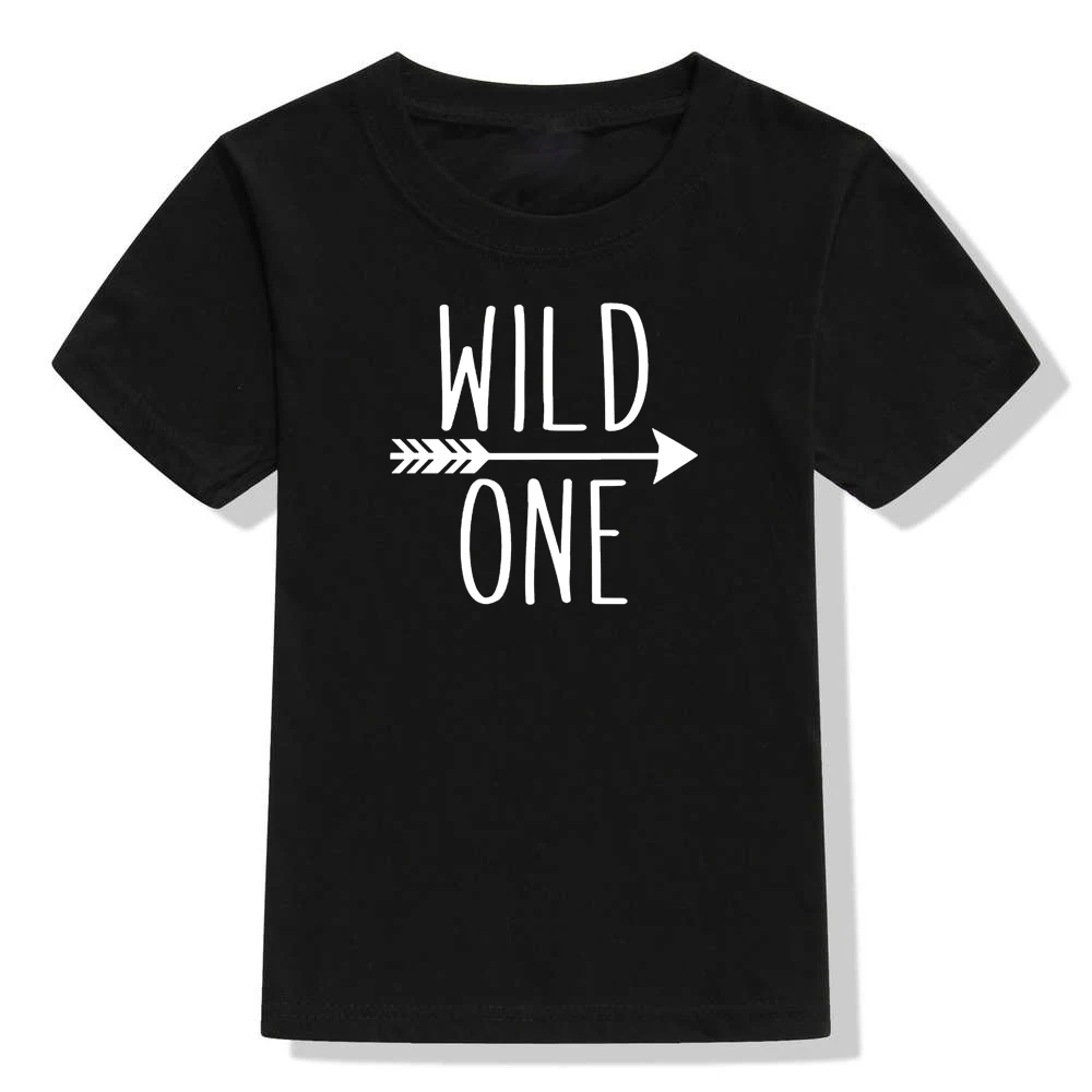 51J4-KSTBK- Wild One/детская футболка для первого дня рождения; Повседневная футболка для маленьких мальчиков и девочек; Детские забавные модные футболки с короткими рукавами; комплекты одежды - Цвет: 51J4-KSTBK-