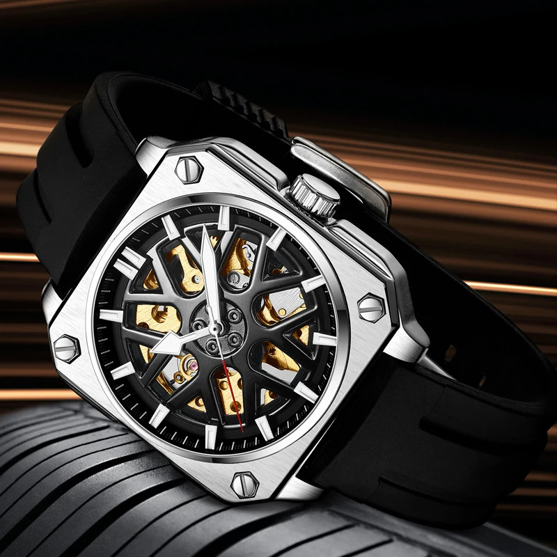

BIDEN Fashion Wheel Shape Man's Wristwatches Waterproof Hardlex Mirror Automatic Mechanical Watches Men