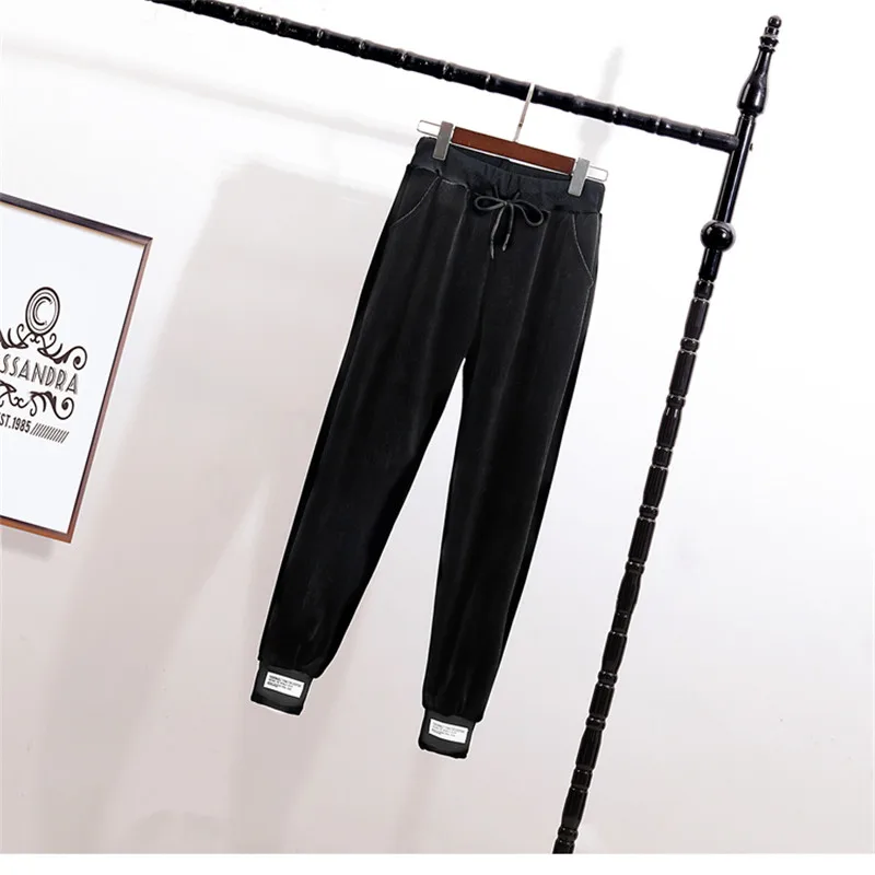 

Women Winter High Waist Solid Fleece Pants Fashion Black Trousers Casual Warm Thicken Harem Pants Sexy Streetpants P9171