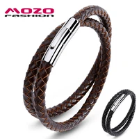 fashion bangle brand jewelry men brown genuine leather rope chain stainless steel bracelet man vintage hand strap bracelets 603