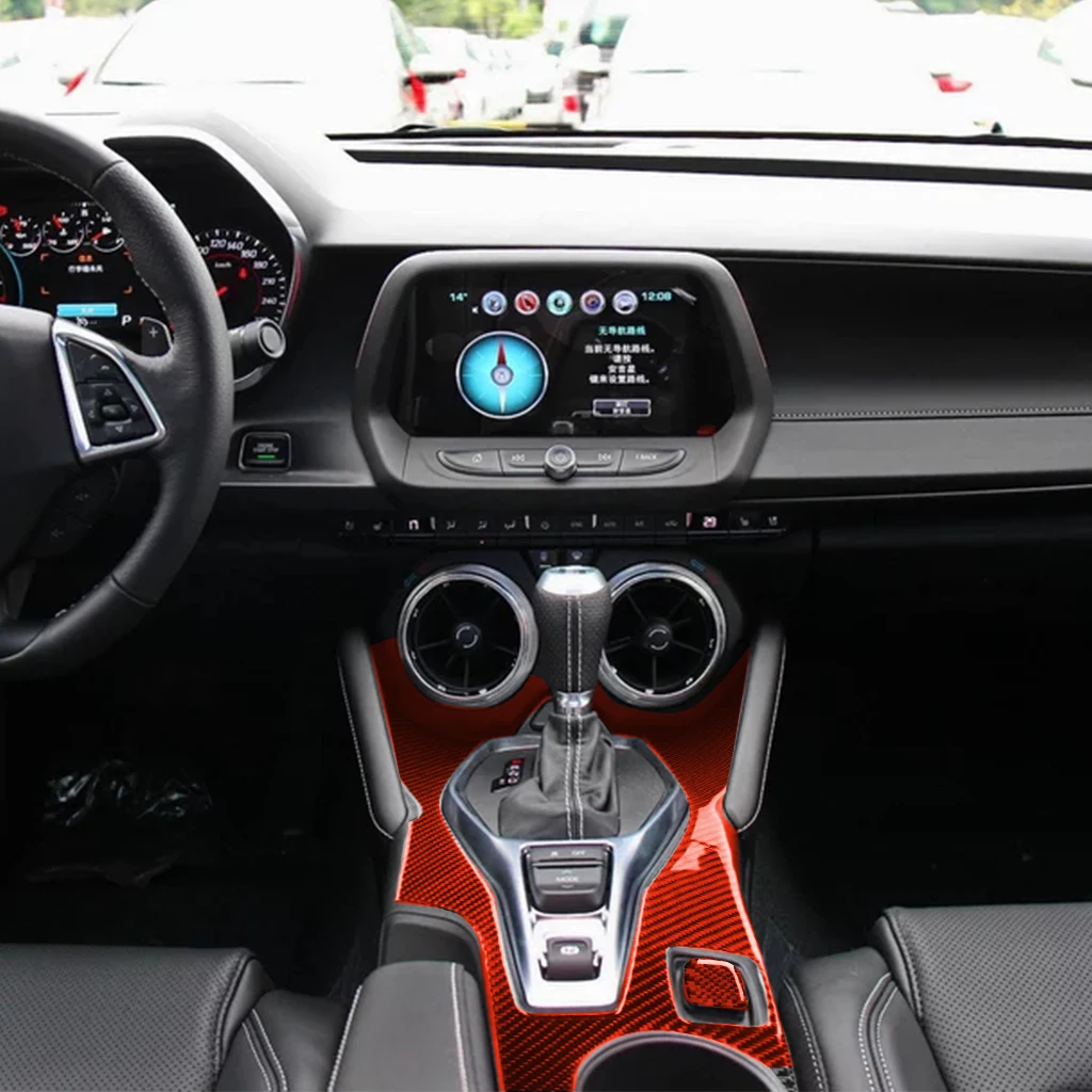 Красное углеродное волокно для Chevrolet Camaro 16 + декоративные наклейки на панели