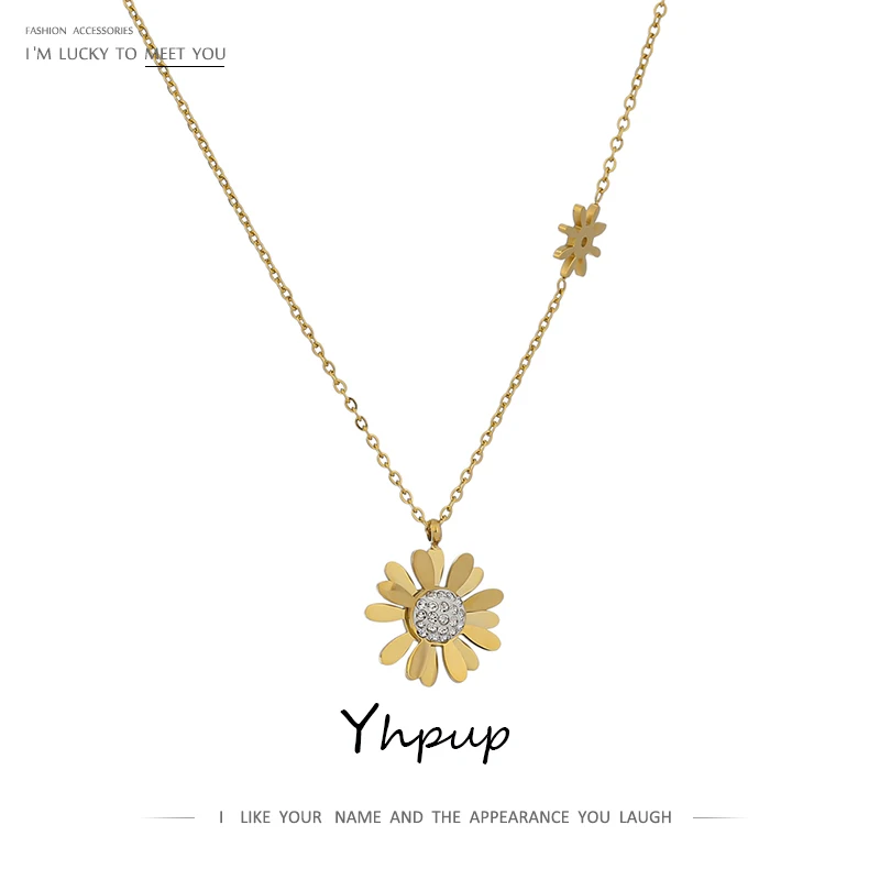 Yhpup Мода Дейзи цветок кулон колье ожерелье из нержавеющей стали для женщин