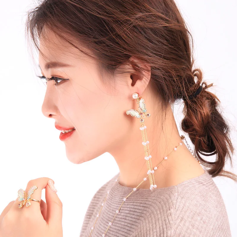 Шпильки Женские темпераментные супер фея висячие серьги в виде бабочек 2019 новая