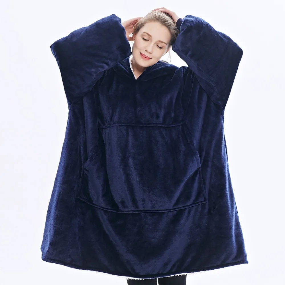 

Winter Thick Comfy TV Blanket Sweatshirt Solid Warm Hooded Blanket Adults and Children Fleece Weighted Blankets for Beds Travel