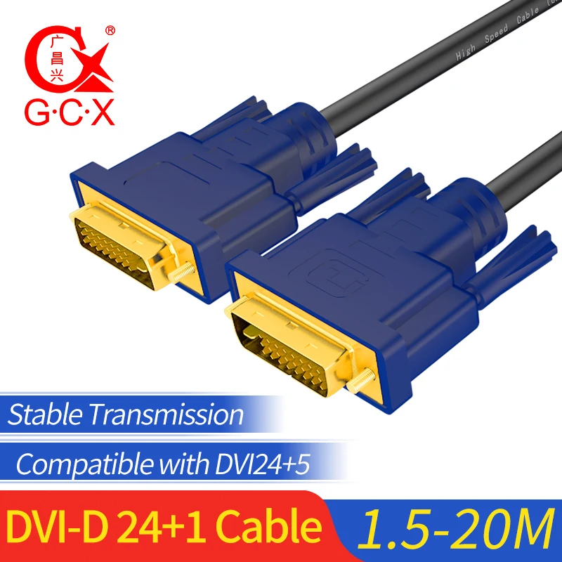 GCX DVI кабель 24+ 1 двойное соединение папа-папа позолоченный DVI-D видео кабель для монитора ТВ проектора 1,5 м 3 м 5 м 10 м 15 м 20 м DVI D