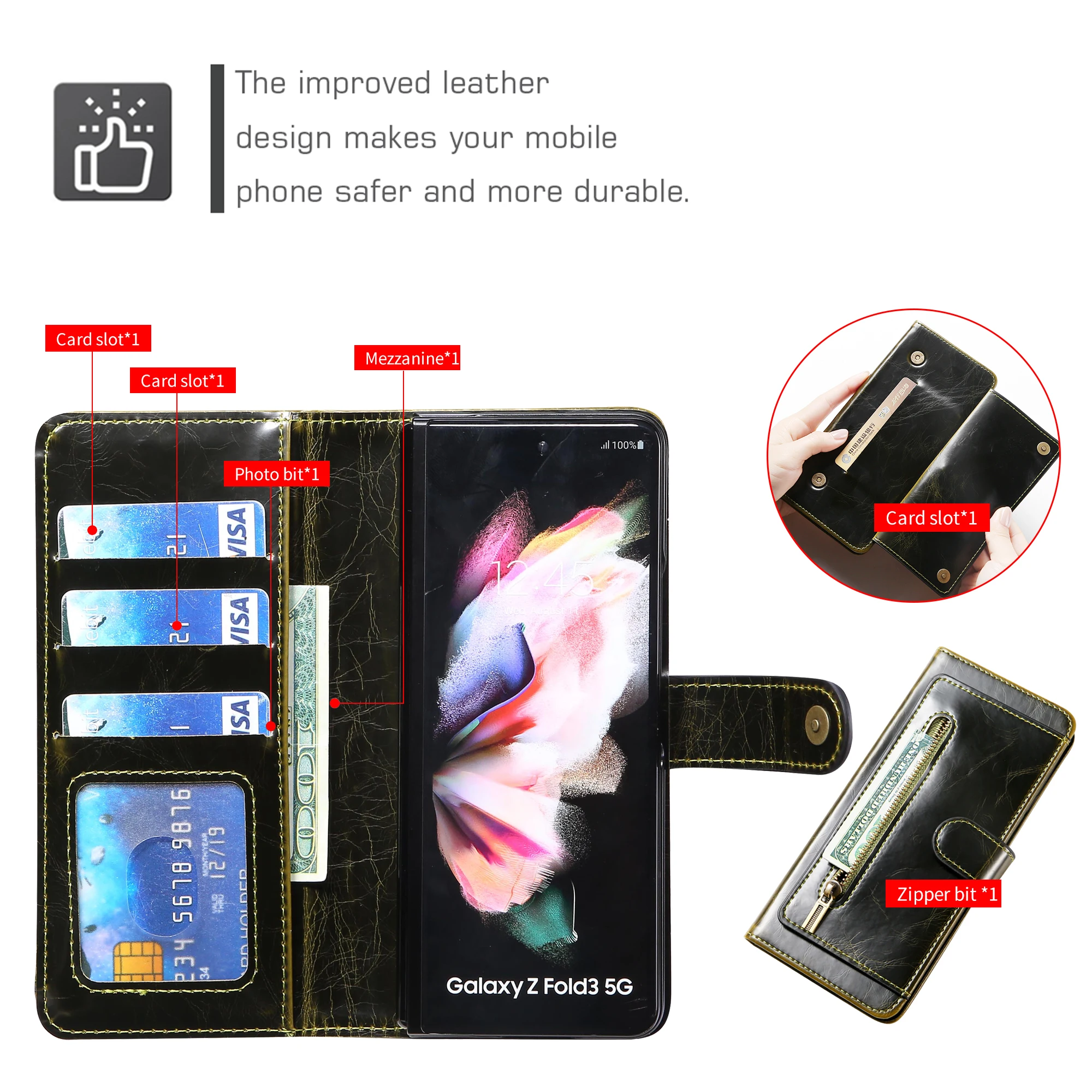 

Bracket Kickstand Wallet Case Flip Case Card Slot Case For Samsung Galaxy Z Fold 3 Case Leather Material With Card Pocket