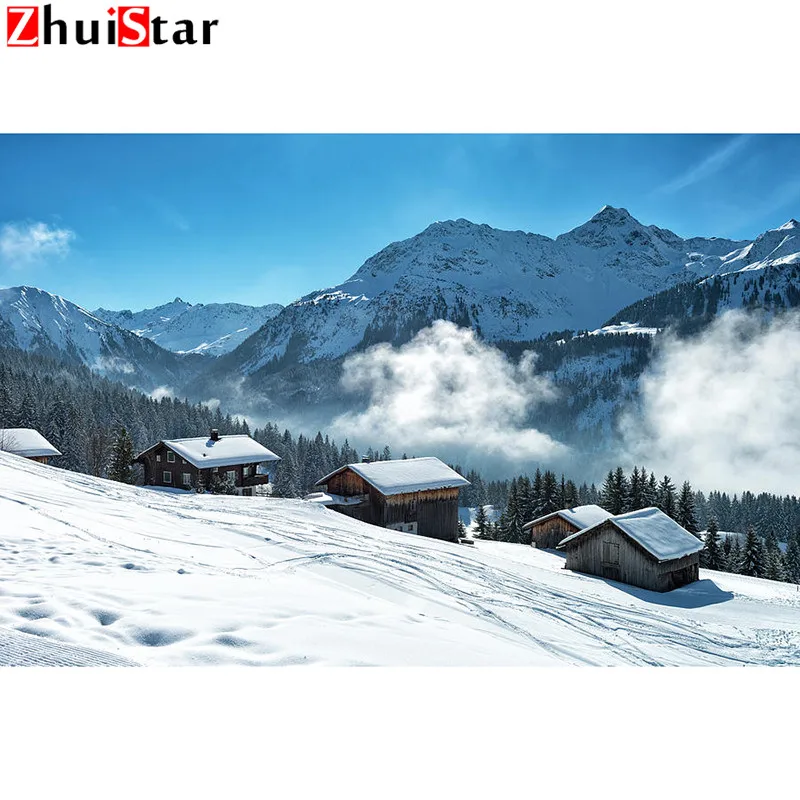 Алмазная живопись на всю площадь зимний пейзаж украшения для горнолыжного