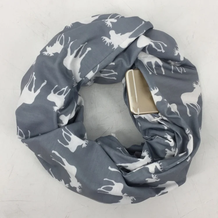 Горячая Распродажа шарф бесконечность с карманом принт рождественским лосем