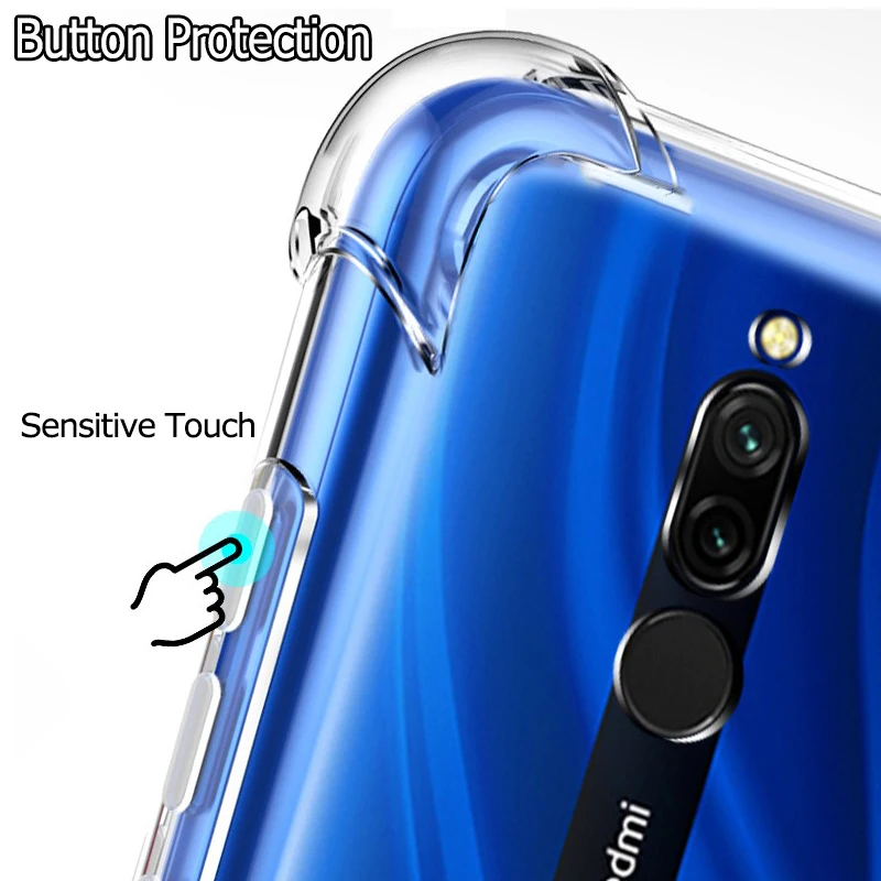 shockproof clear phone case for xiaomi redmi note 8 pro 8t case transparent soft tpu silicone back cover on xiomi redmi 8a coque free global shipping
