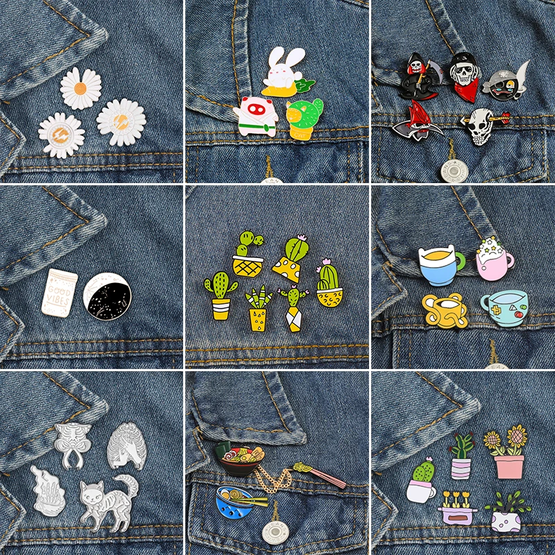 2-6 шт./компл. мультяшный эмаль коллекция булавок кактус растение Череп Скелет на