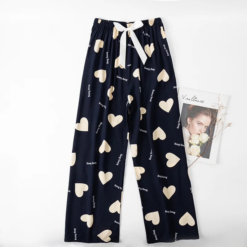 

Viscose Pajamas Women Thin Soft Sleepwear Pijamas Wide Leg Pants Print Flower Nightwear Bottoms Homewear Lady Loose Home Clothes