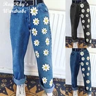 Модные шикарные женские мешковатые джинсы RayRay, прямые длинные женские джинсы с высокой талией, брюки с винтажным принтом маргариток