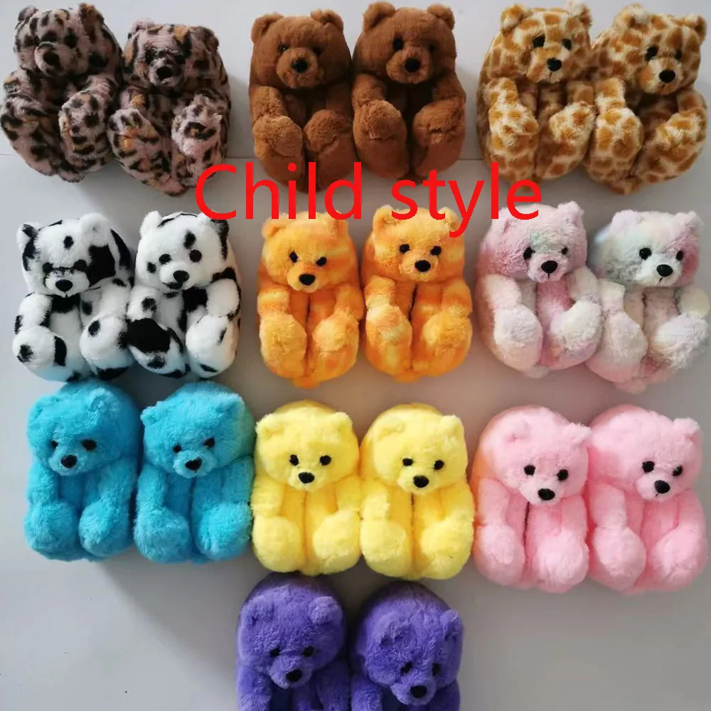 

Teddy bear children Christmas plush slippers cartoon cute plush thick cotton warm shoes slippers furry flip-flops