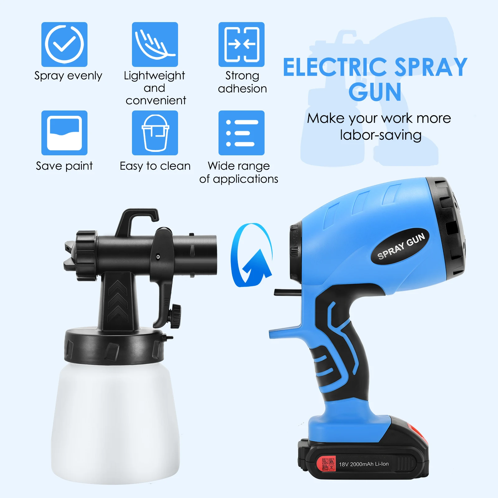 

800ml Cordless HVLP Spray Gun Electric Paint Sprayer Gun With 3 Spraying Modes And Adjustable Valve Knobs For Spraying Fences