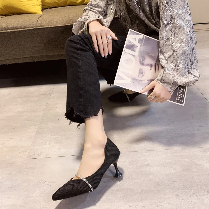 

2020 New listing Classic new ladies high heels rhinestones fashion mature wild stiletto shoes Zapatillas Mujer W27-08