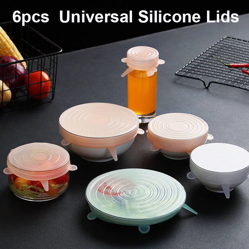 

Food-grade Silicone Cover Universal Silicone Lids for Cookware Bowl Pot Reusable Stretch Magic Lids Kitchen Accessories 6 Pcs