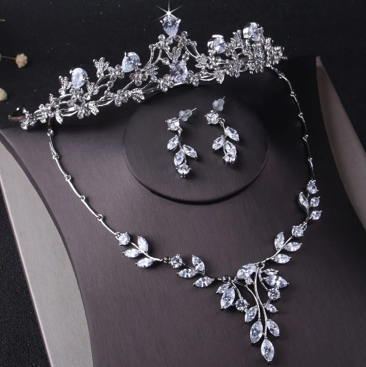 

Luxury Cubic Zirconia Crown Tiara Necklace Earrings Set for Women Wedding Jewelry Set for Bride Zircon Crowns CZ Jewelry Bijoux