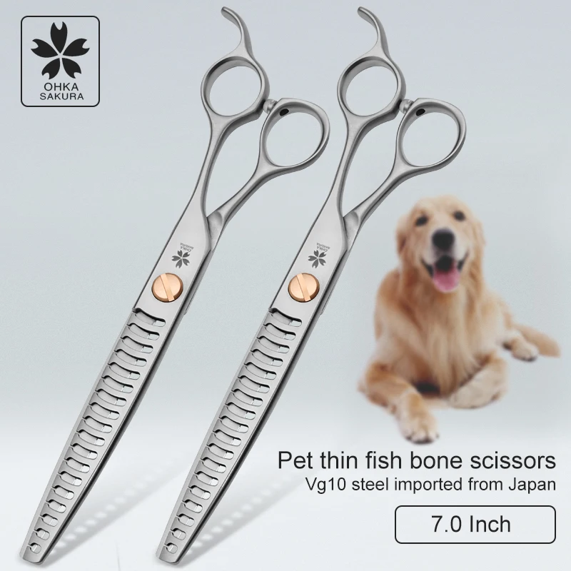 Cherry pet open thin fishbone scissors imported vg10 slotted large screw dog hair trimming artifact