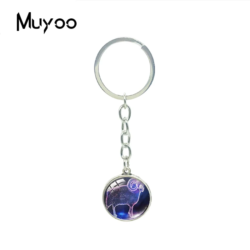 Fashion Galaxy 12 Horoscope Scorpio Capricorn Aquarius Sign Double Side Pendant Keychain Glass Dome Zodiac Jewelry Gifts | Украшения и