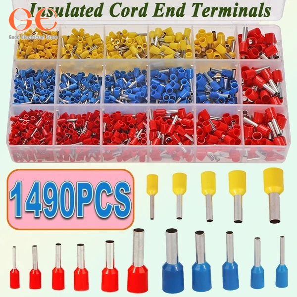 

1490PCS Insulated Cord End Terminals with Pearl Cotton Assortment Kit Wire End Ferrules Wire Terminals Connector wire connector