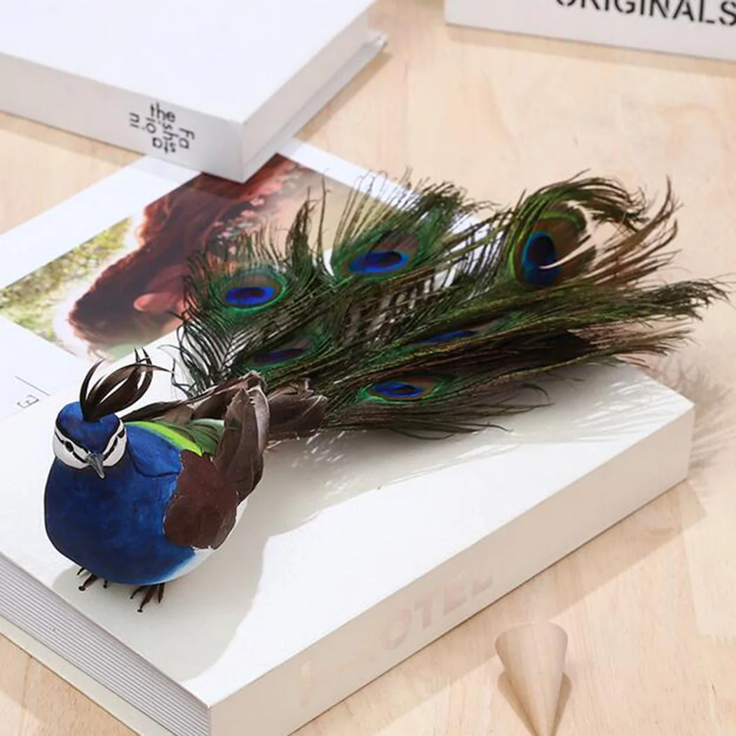 

Long Tail Beautiful Feathered Artificial Peacock Bird Model Large 40cm Peacock Handicraft Prop Home Garden Decoration