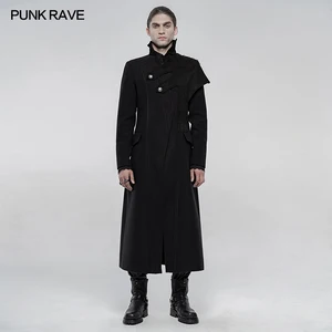 Панк RAVE Мужская военная форма асимметричное шерстяное длинное пальто панк зимняя теплая Толстая Красивая длинная куртка пальто для мужчин