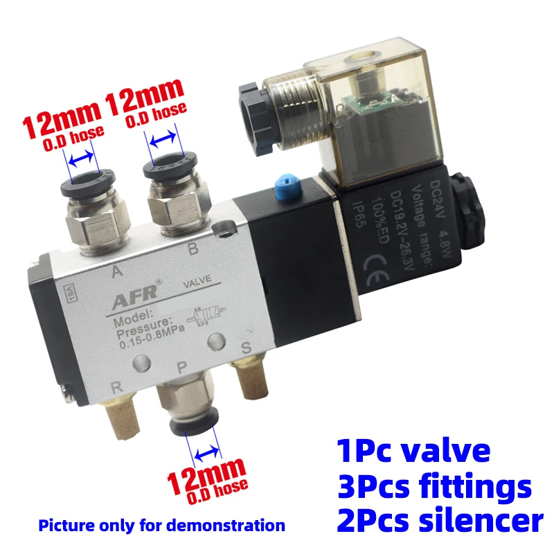 With 12mm Fitting 4V310-15 2 Позиции 5 способ 4V310-10 12 В 24 в 110 В 220 В воздушный клапан пневматический клапан воздушный электромагнитный клапан электрический магнитный клапан - Цвет: With 12mm Fitting