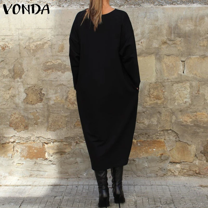 Платье-рубашка с длинным рукавом VONDA, женское повседневное одноцветное длинное платье, модное платье с круглым вырезом размера плюс, богемное вечернее платье